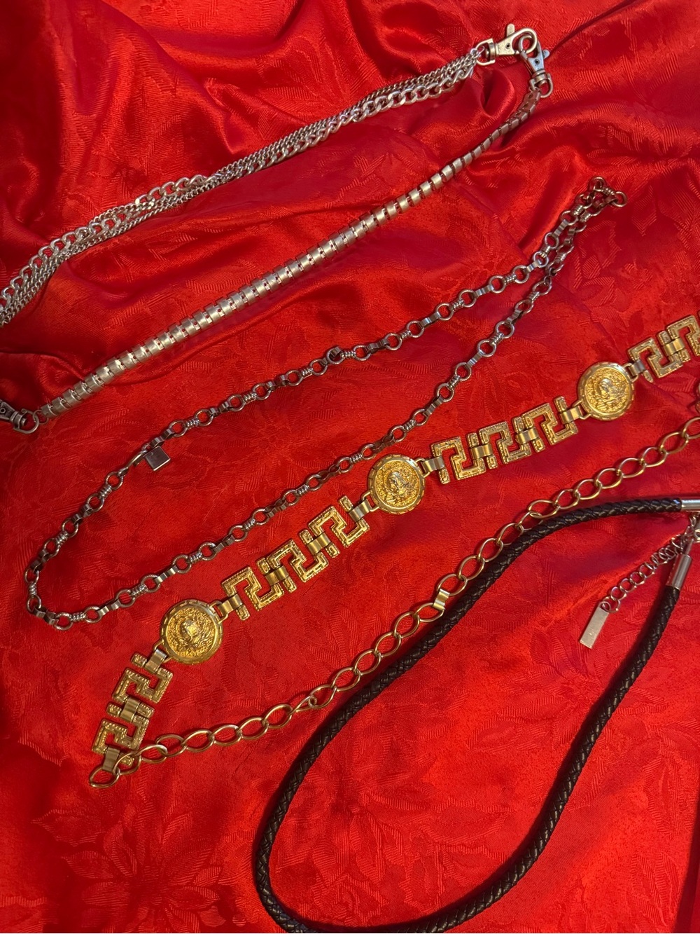 Gold Medallion Chain Belt with Mixed Metal Accents